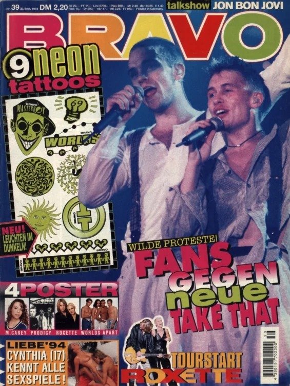 Bravo Magasin Tyskland 1994-39 – Robbie Williams Gary Barlow Jon Bon Jovi Cynthia Take That – Originalutgåva
