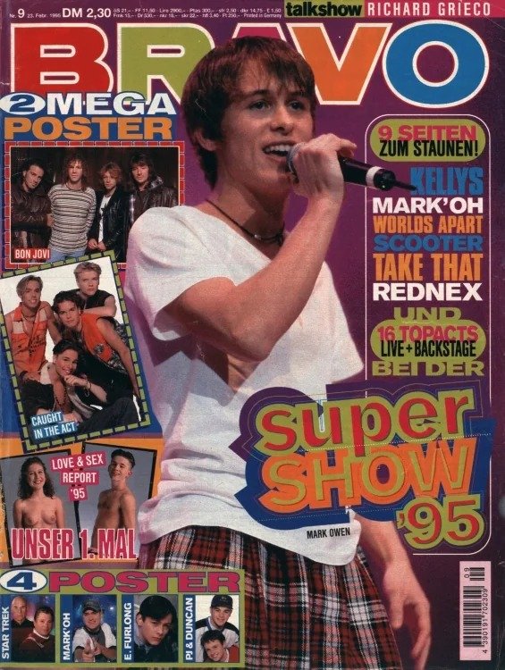 Bravo Revista Alemanha 1995-09 – Mark Owen Jon Bon Jovi Richard Grieco Bon Jovi Caught In The Act – Edição original