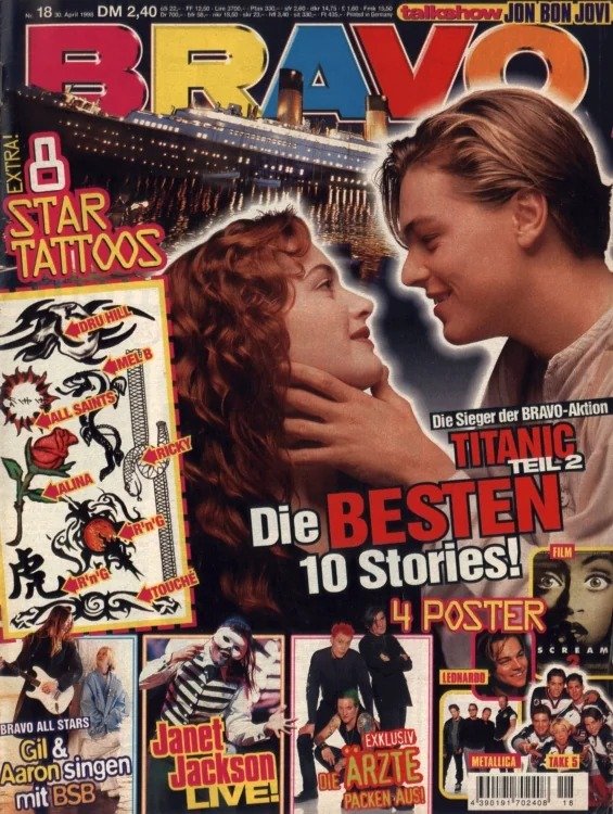Bravo Revista Alemania 1998-18 – Leonardo DiCaprio Kate Winslet Janet Jackson Jon Bon Jovi Ricky Martin – Edición original