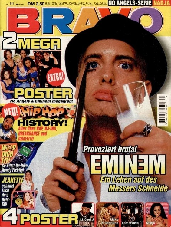 Bravo Magasin Tyskland 2001-11 – Eminem No Angels Jeanette Biedermann Christina Aguilera Rammstein – Originalutgåva