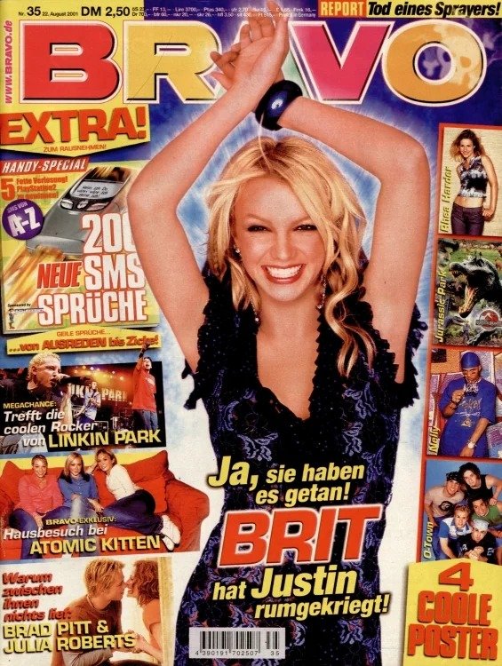 Bravo Magazin Deutschland 2001-35 Britney Spears Justin Timberlake Brad Pitt Julia Roberts Linkin Park