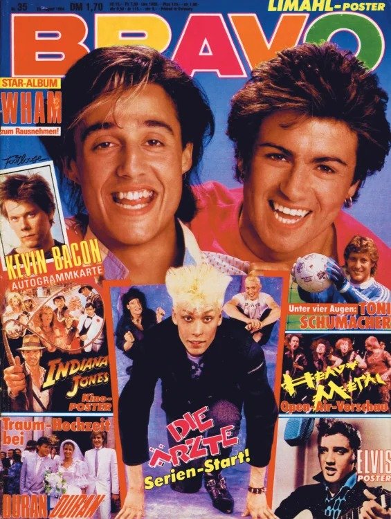 Bravo Magasin Tyskland 1984-35 – Andrew Ridgeley George Michael Kevin Bacon Farin Urlaub Toni Schumacher – Originaludgave