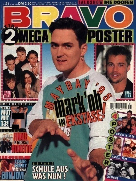 Bravo Lehti Saksa 1995-21 – Mark Oh Brad Pitt Take That Roxette Bon Jovi – Alkuperäinen painos