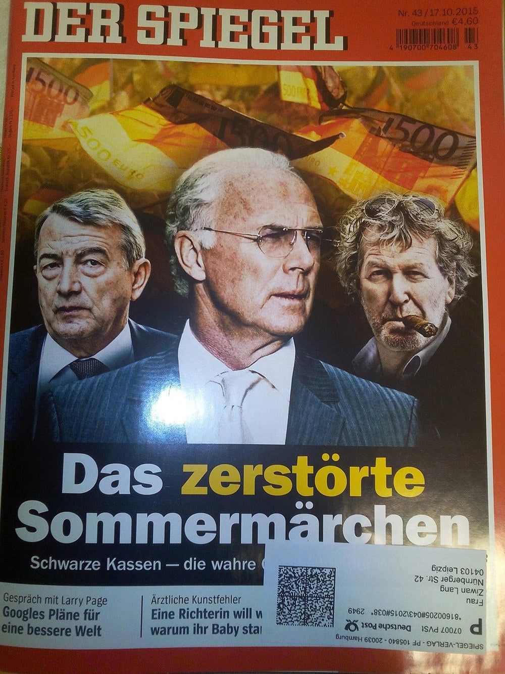 Der Spiegel Revista Alemanha 2016-32 – Franz Beckenbauer Wolfgang Niersbach Fedor Radmann Larry Page – Edição original