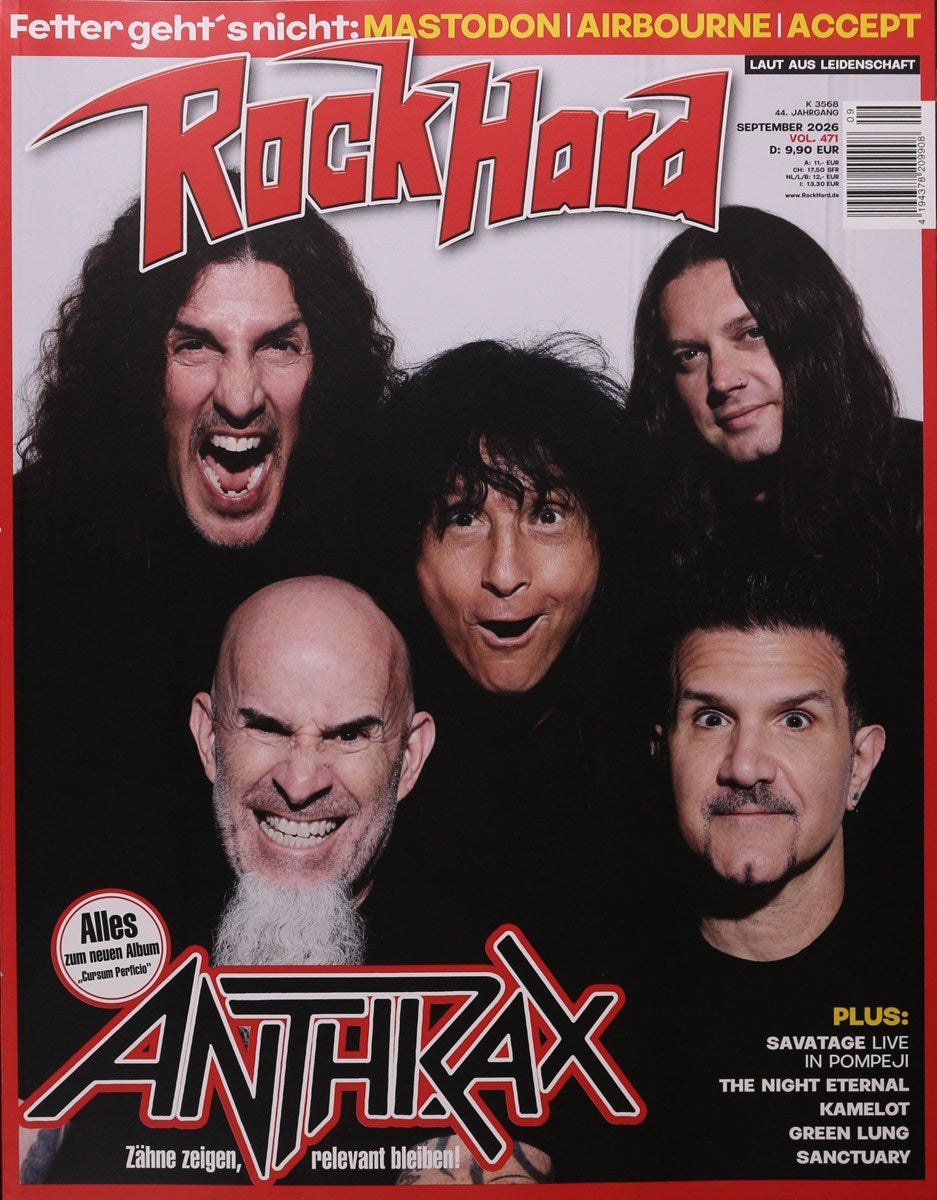 Rock Hard Lehti Saksa 2026-09 Anthrax Mastodon Airbourne Accept Savatage Alkuperäinen painos