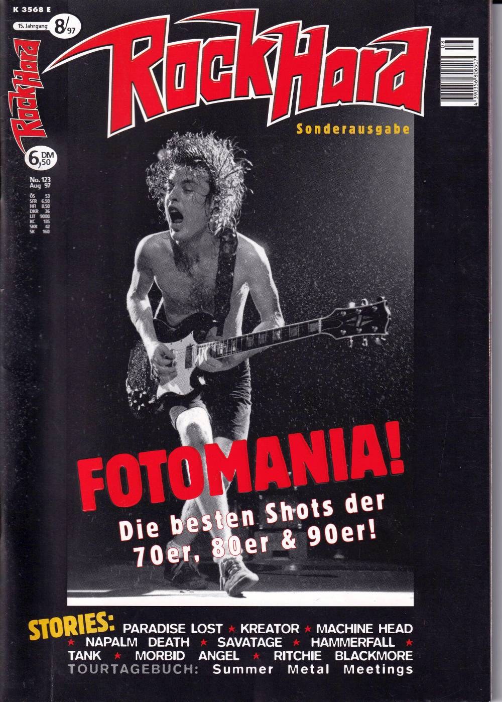 Rock Hard Magazine Allemagne 1997-08 Angus Young Paradise Lost Kreator Machine Head Napalm Death Édition originale