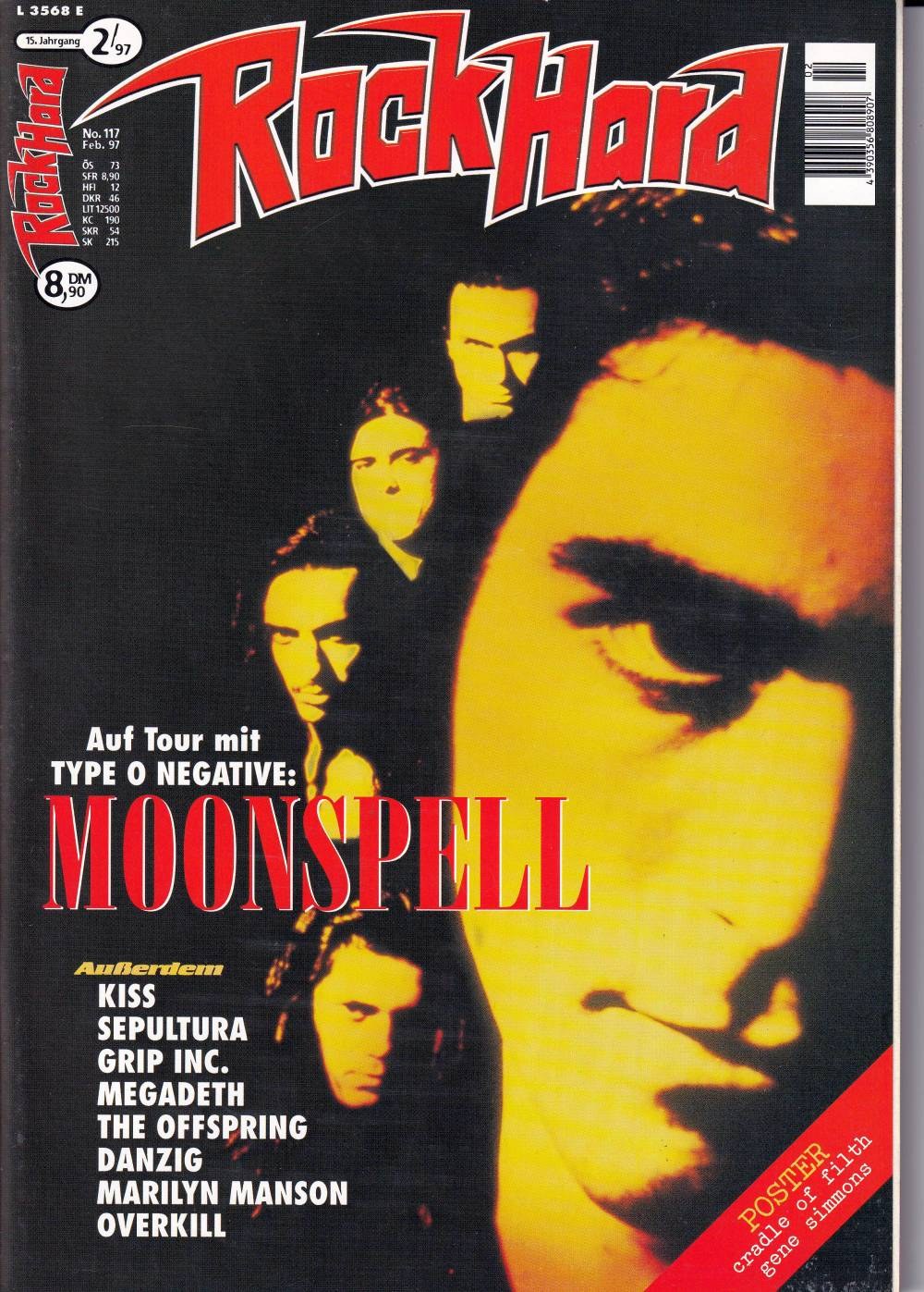 Rock Hard Magazin Deutschland 1997-02 Moonspell Type O Negative Kiss Sepultura Grip Inc.