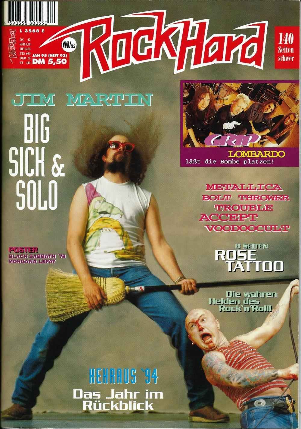 Rock Hard Magazin Deutschland 1995-01 Jim Martin Angry Anderson Dave Lombardo Metallica Bolt Thrower