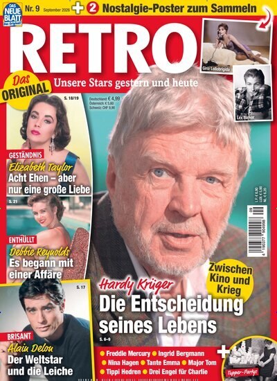Retro Tijdschrift Duitsland 2026-09 Hardy Krüger Elizabeth Taylor Debbie Reynolds Alain Delon Freddie Mercury Originele uitgave