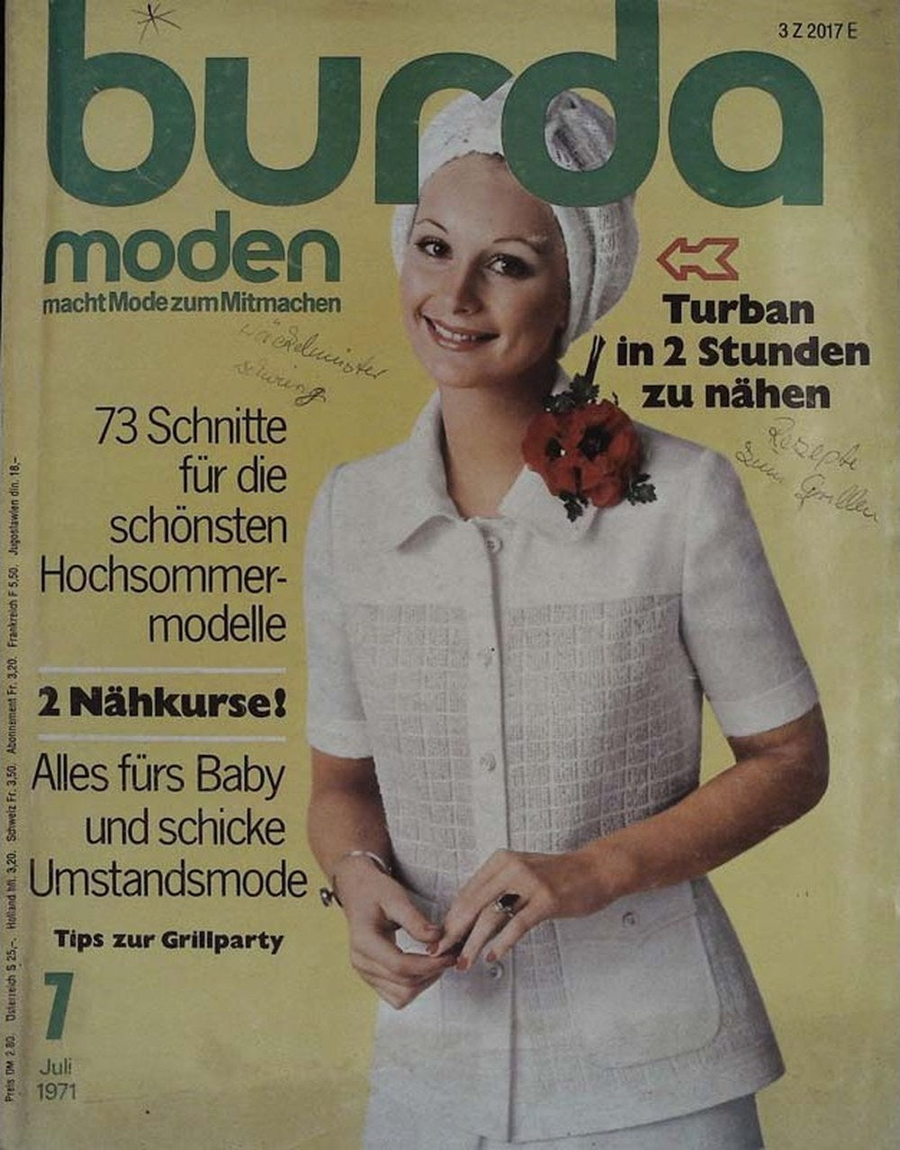 Burda Moden Magazin Deutschland 1971-07 Schnittmuster Hochsommermode Nähkurse