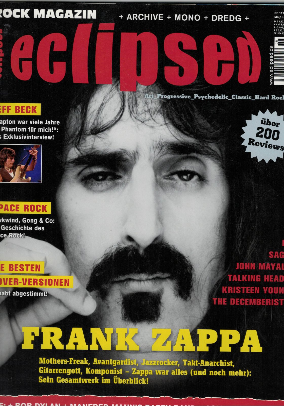Eclipsed Tijdschrift Duitsland 2009-06 – Frank Zappa Jeff Beck John Mayall Talking Heads Kristeen Young – Originele uitgave
