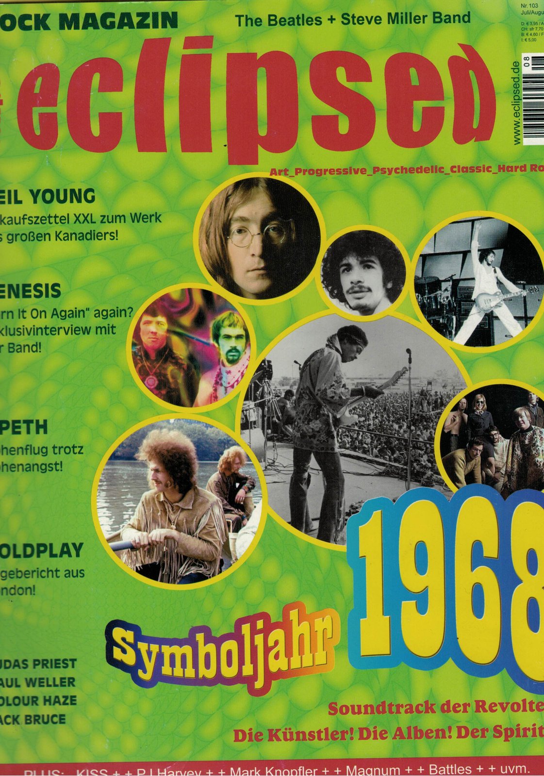 Eclipsed Magasin Tyskland 2008-08 – John Lennon Jimi Hendrix Carlos Santana Pete Townshend Neil Young – Originaludgave