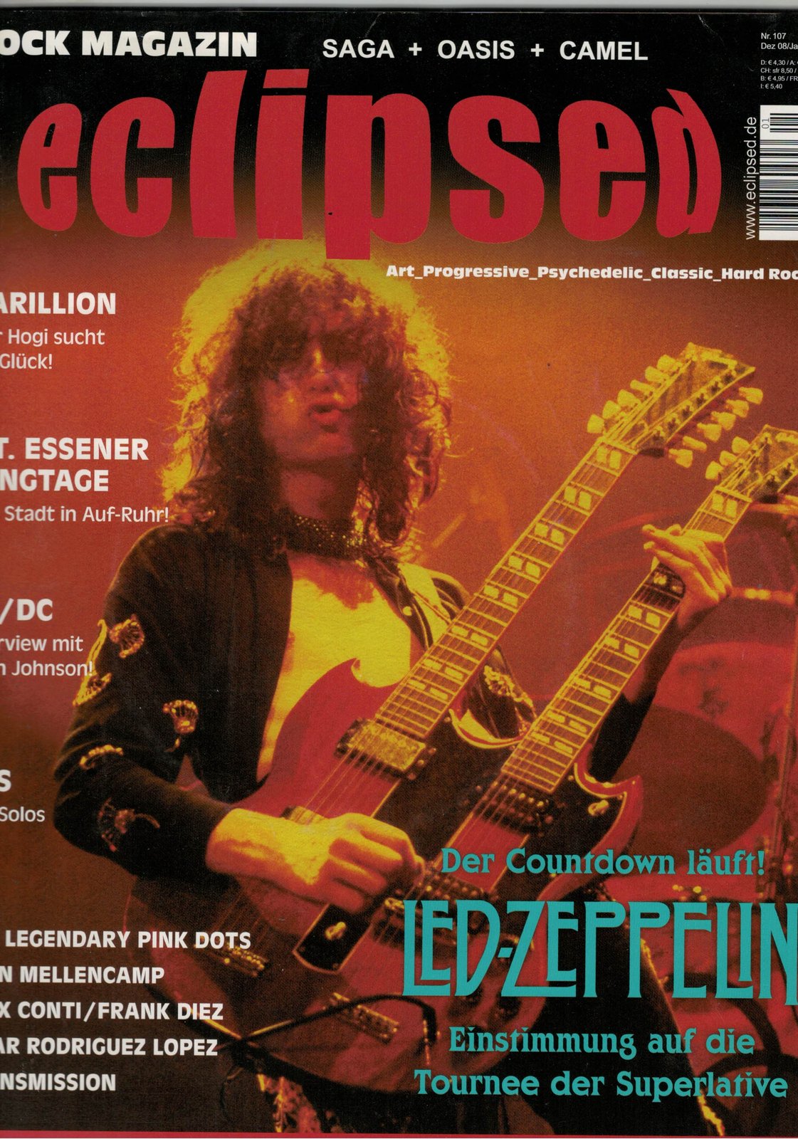 Eclipsed Revista Alemania 2008-01 – Jimmy Page Led Zeppelin Saga Oasis Camel – Edición original