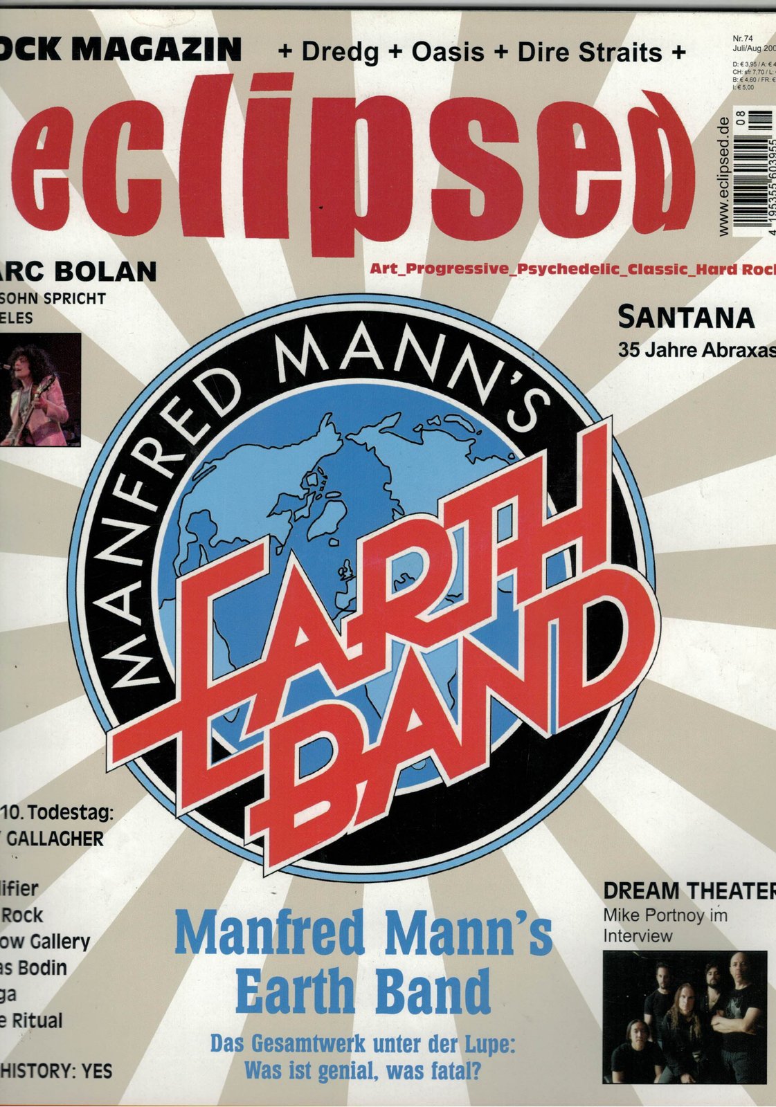 Eclipsed Tijdschrift Duitsland 2005-08 – Manfred Mann Marc Bolan Mike Portnoy Rory Gallagher Manfred Mann's Earth Band – Originele uitgave