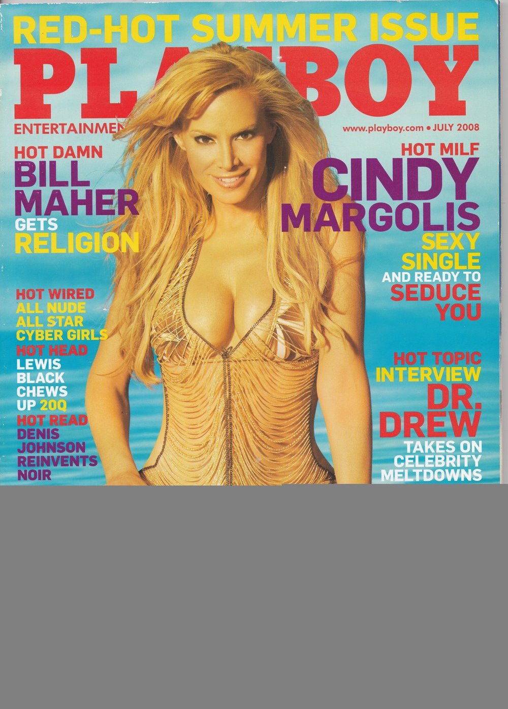 Playboy Magazin USA 2008-07 Cindy Margolis Bill Maher Dr. Drew Pinsky Lewis Black Denis Johnson