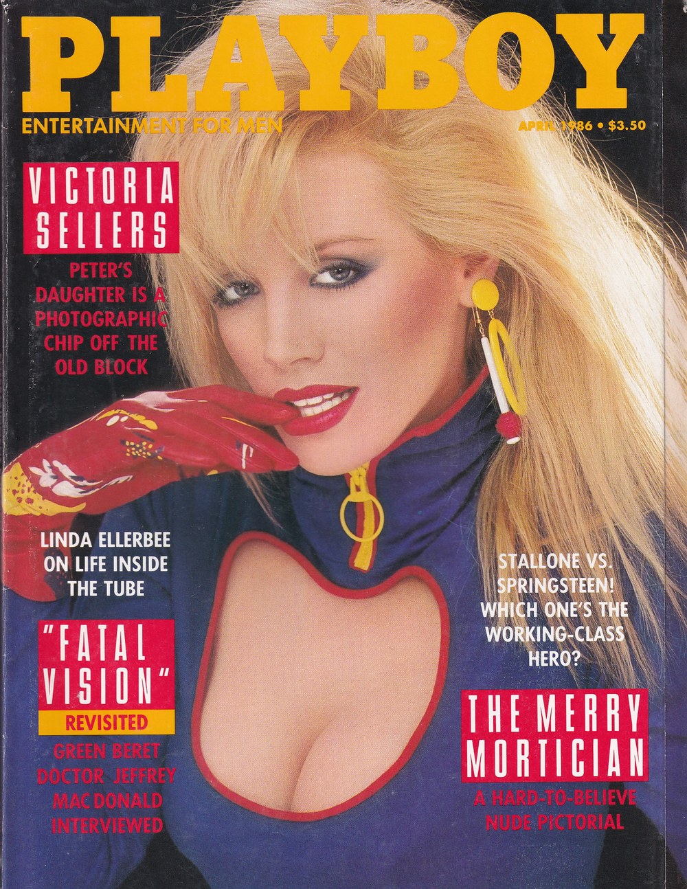 Playboy Tijdschrift USA 1986-04 – Victoria Sellers Linda Ellerbee Jeffrey MacDonald Sylvester Stallone Bruce Springsteen – Originele uitgave