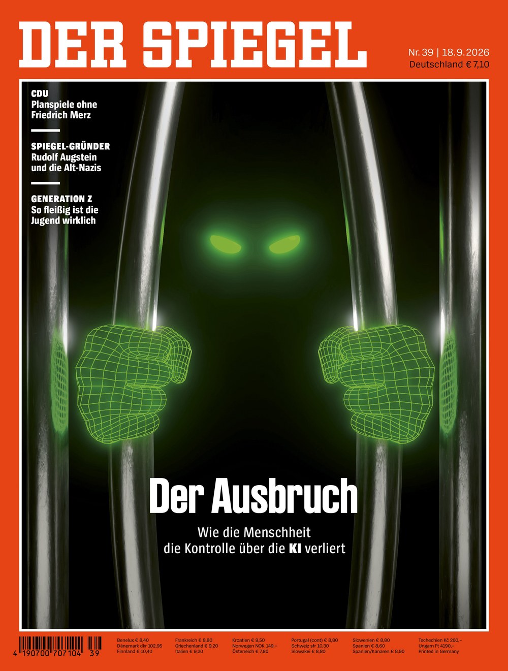 Der Spiegel Revista Alemanha 2026-39 – Friedrich Merz Rudolf Augstein – Edição original