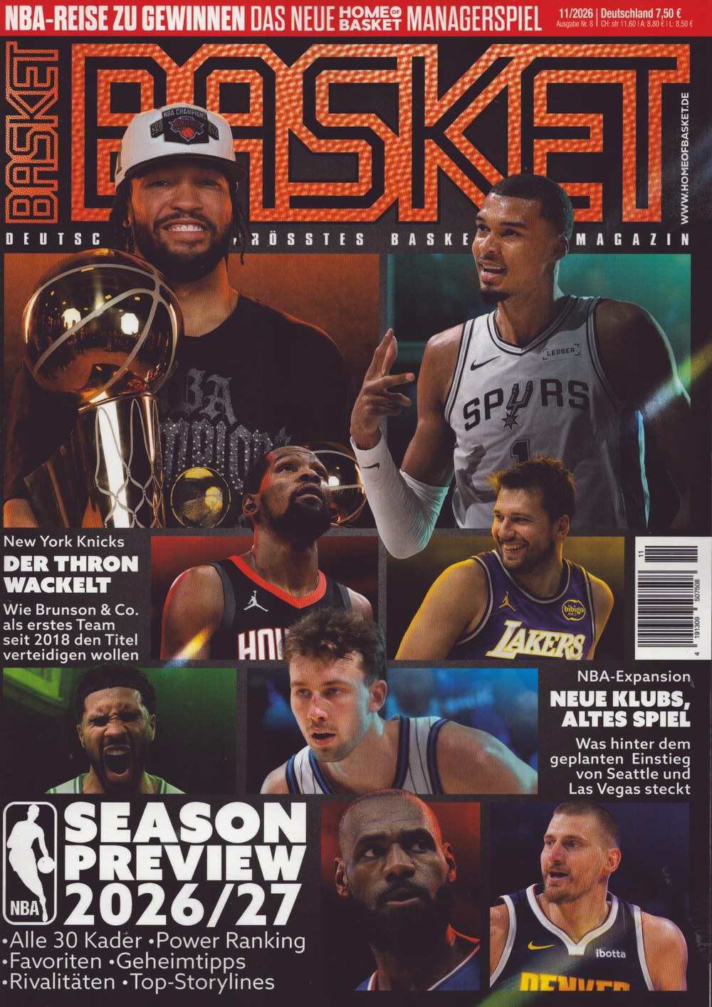 Basket Revista Alemania 2026-11 – Victor Wembanyama Jalen Brunson LeBron James Luka Dončić Nikola Jokić – Edición original