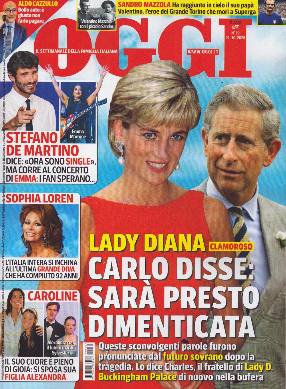 Oggi Magazin Italien 2026-39 Diana Spencer Charles III Sophia Loren Stefano De Martino Emma Marrone