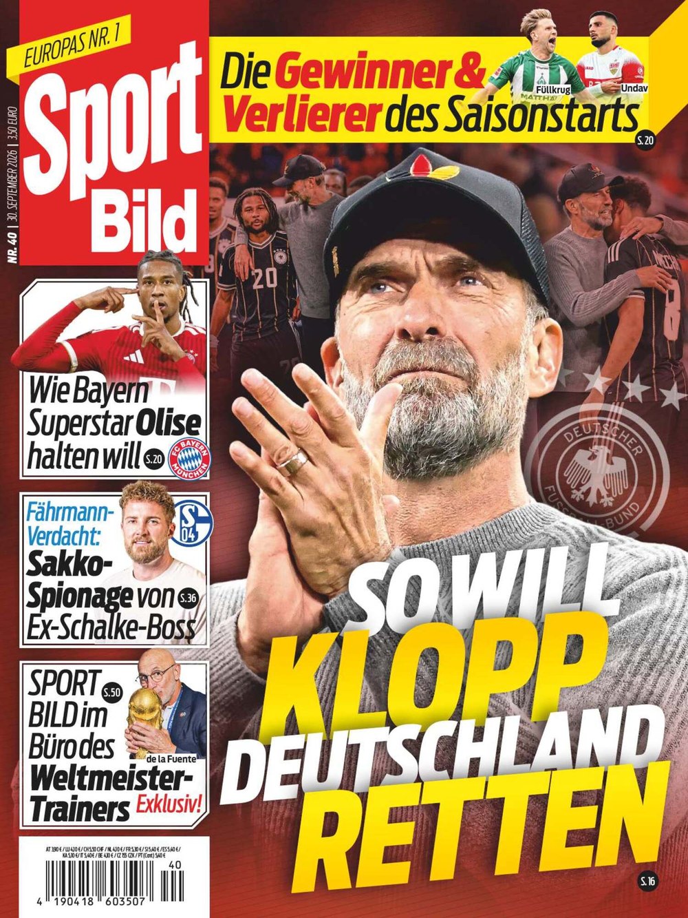Sport Bild Magasin Tyskland 2026-40 – Jürgen Klopp Michael Olise Niclas Füllkrug Deniz Undav – Originalutgåva