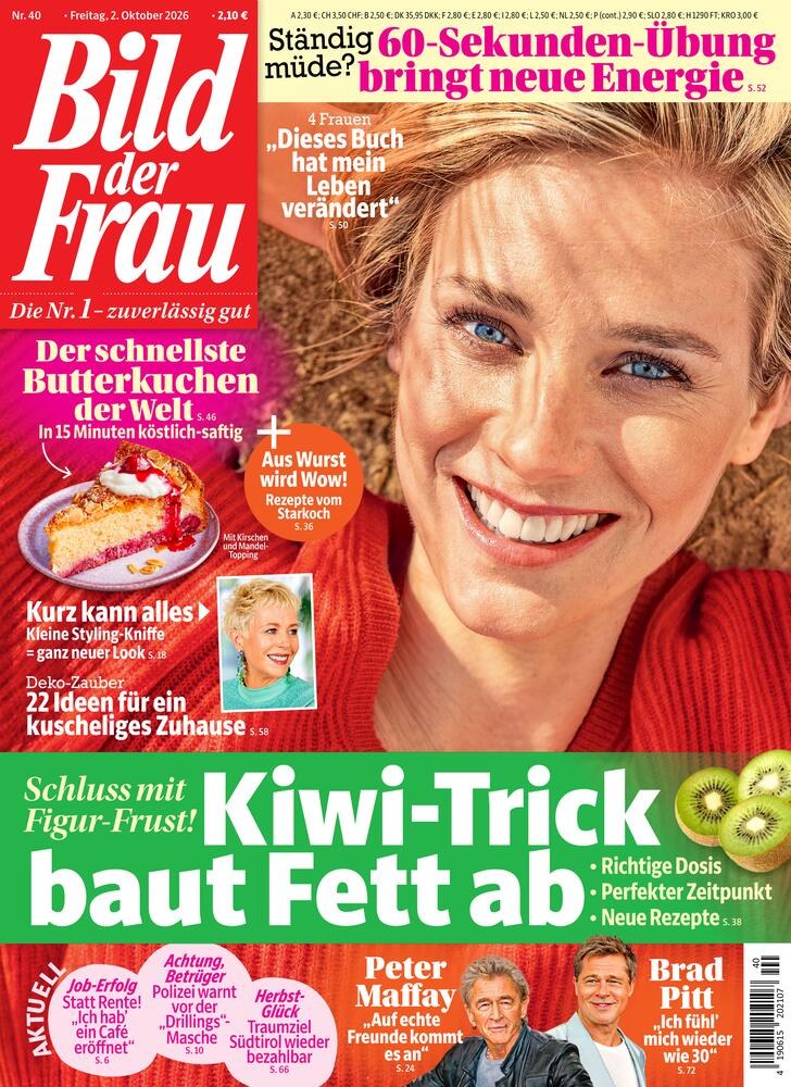 Bild Der Frau Magasin Tyskland 2026-40 – Peter Maffay Brad Pitt – Originalutgåva