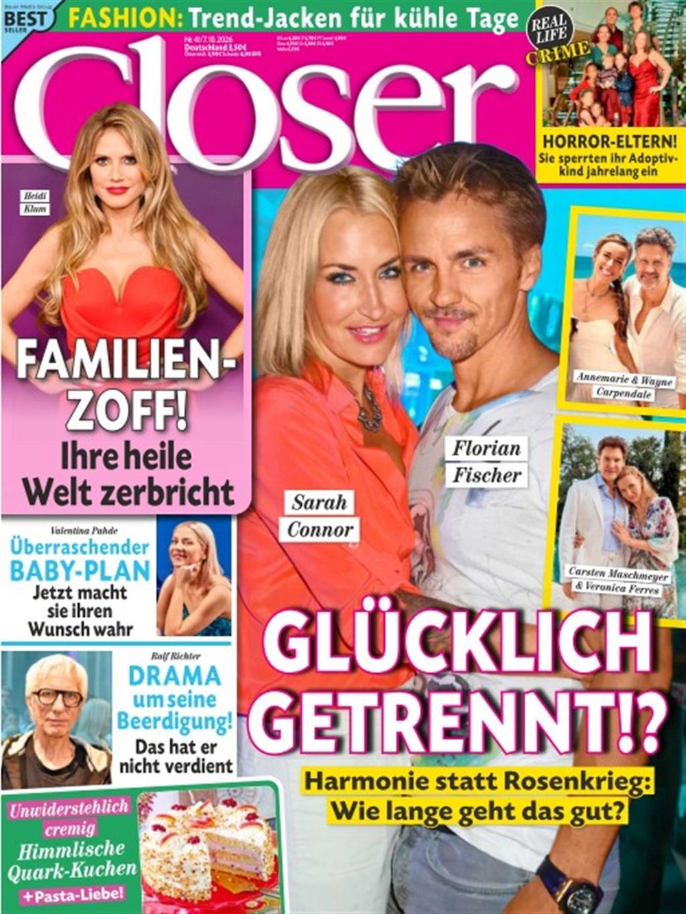 Closer Tijdschrift Duitsland 2026-41 – Sarah Connor Florian Fischer Heidi Klum Annemarie Carpendale Wayne Carpendale – Originele uitgave
