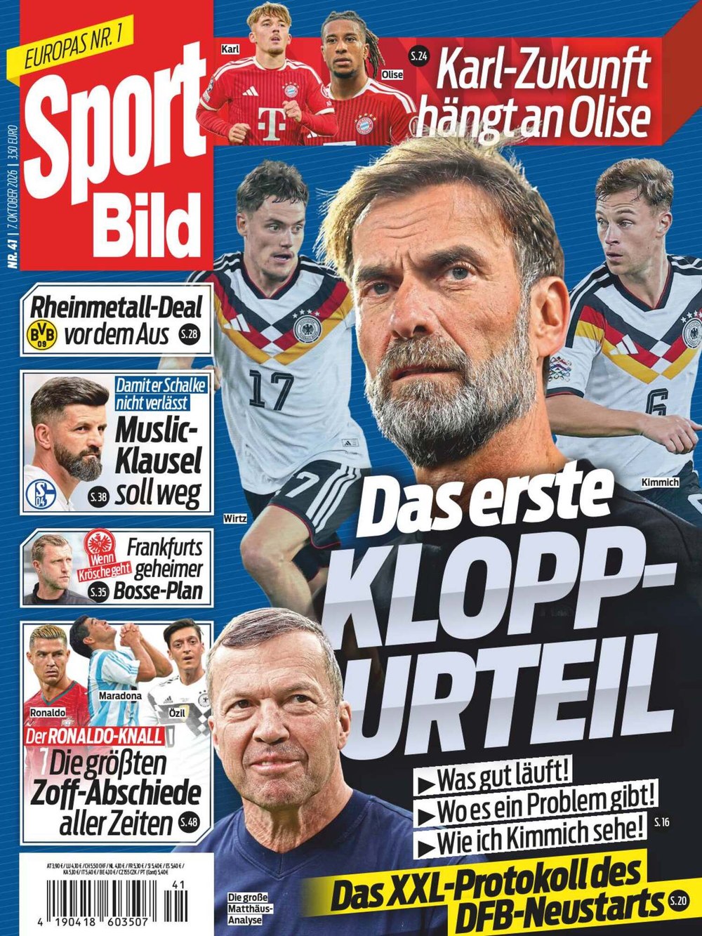 Sport Bild Revista Alemanha 2026-41 – Jürgen Klopp Joshua Kimmich Florian Wirtz Michael Olise Lothar Matthäus – Edição original