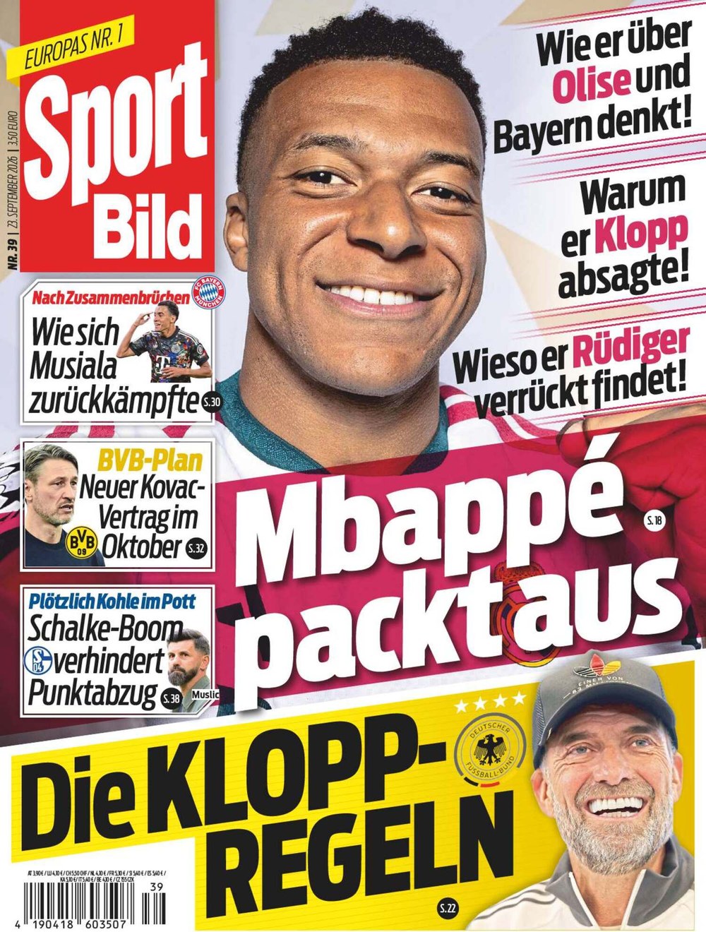 Sport Bild Revista Alemanha 2026-39 – Kylian Mbappé Jürgen Klopp Jamal Musiala Niko Kovac Michael Olise – Edição original