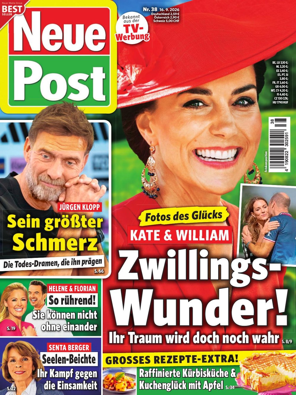 Neue Post Sonderheft Lehti Saksa 2026-38 – Catherine, Princess Of Wales Prince William Jürgen Klopp Helene Fischer Florian Silbereisen – Alkuperäinen painos