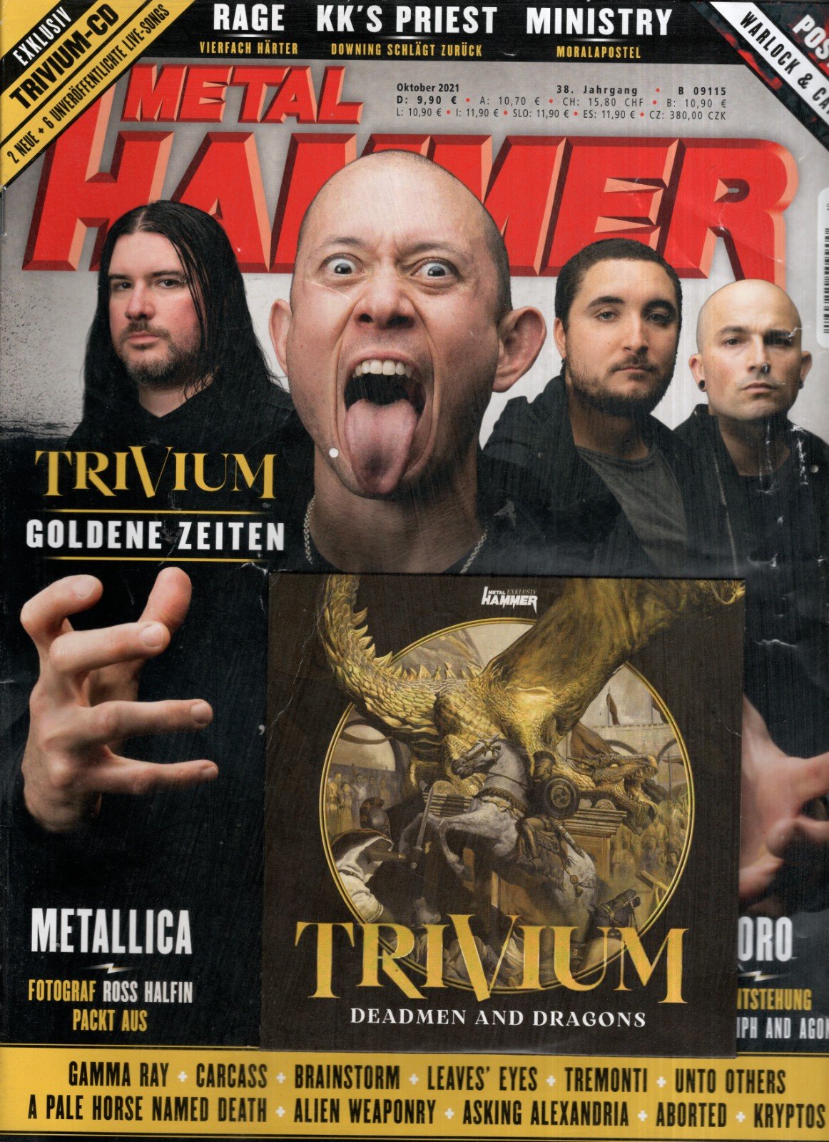 Metal Hammer Magasin Tyskland 2021-10 – Matt Heafy Corey Beaulieu Paolo Gregoletto Alex Bent Ross Halfin – Originaludgave + CD + Plakat