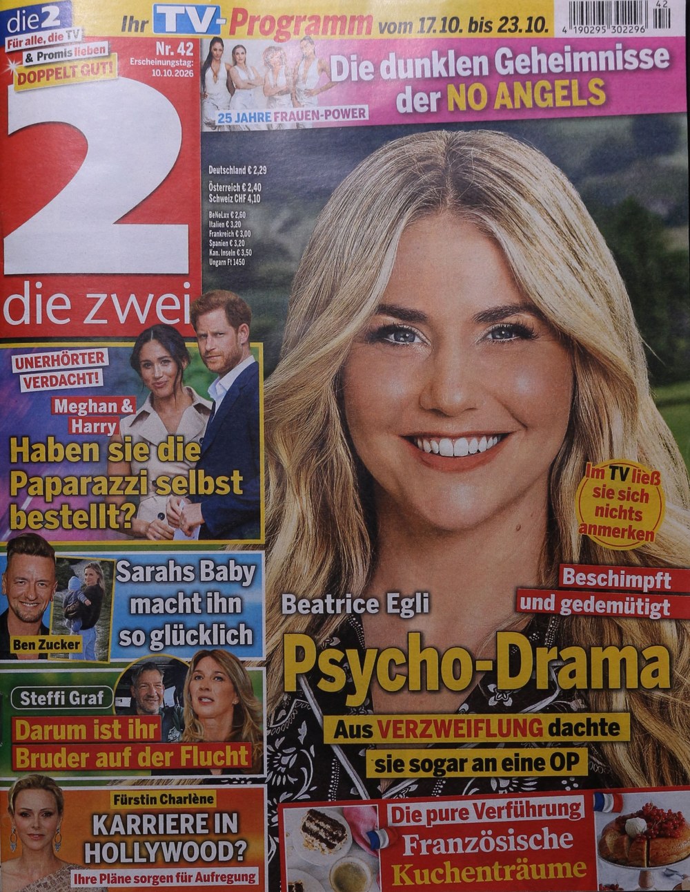Die Zwei Tijdschrift Duitsland 2026-42 – Beatrice Egli Meghan Markle Prince Harry Steffi Graf Ben Zucker – Originele uitgave