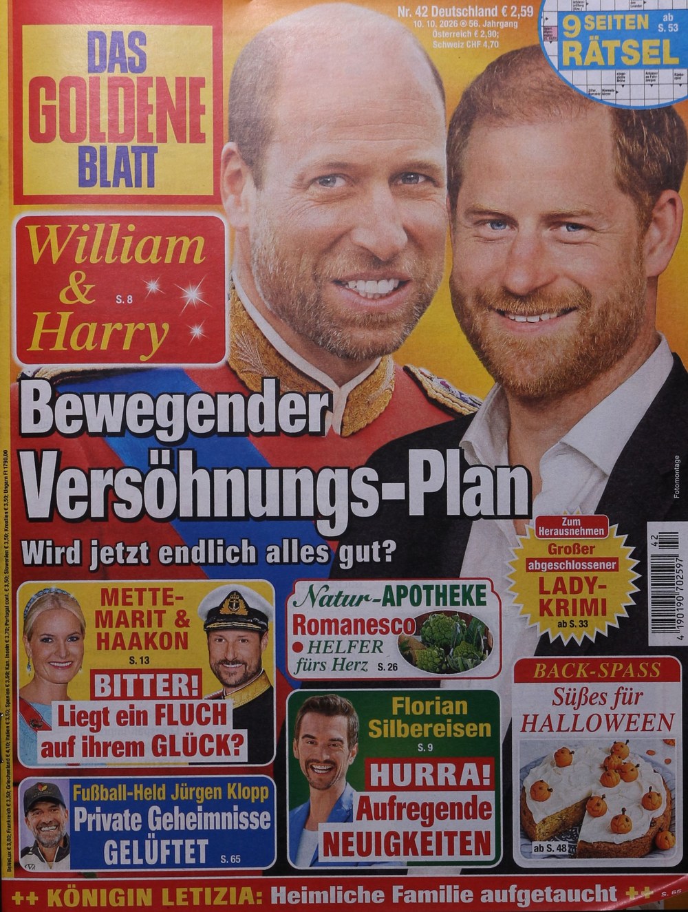 Das Goldene Blatt Magazine Allemagne 2026-42 – William, Prince Of Wales Prince Harry, Duke Of Sussex Florian Silbereisen Mette-Marit Von Norwegen Haakon Von Norwegen – Édition originale