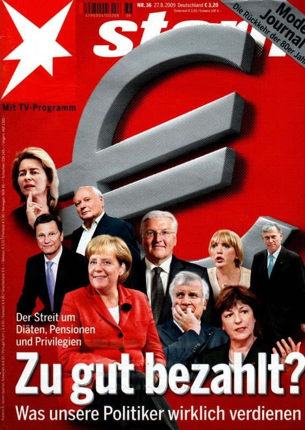 Stern Revista Alemania 2009-36 – Angela Merkel Frank-Walter Steinmeier Horst Seehofer Ursula Von Der Leyen Oskar Lafontaine – Edición original