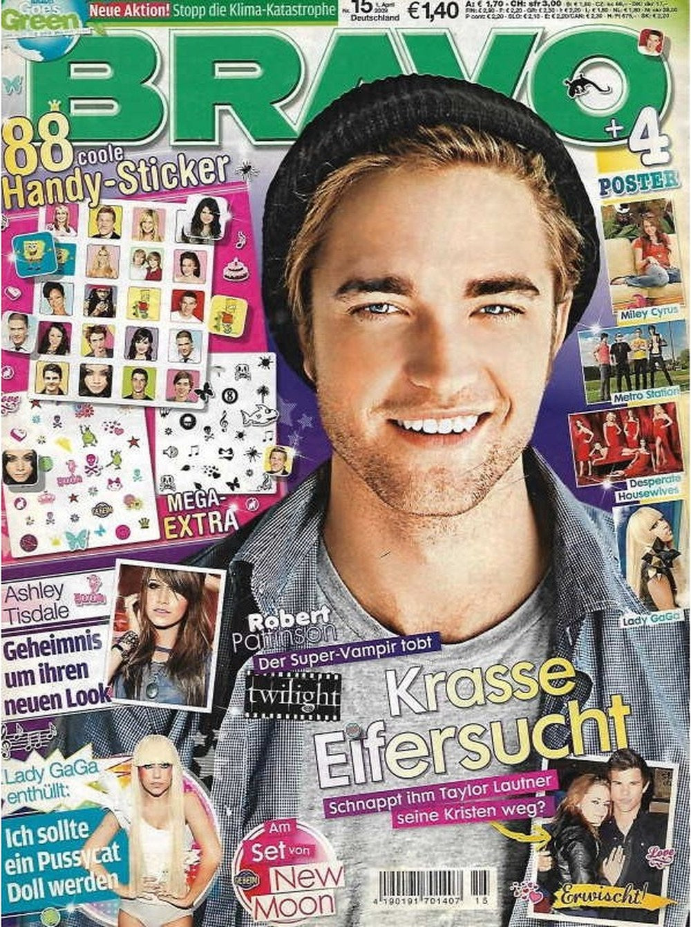 Bravo Tijdschrift Duitsland 2009-15 – Robert Pattinson Ashley Tisdale Lady Gaga Miley Cyrus Taylor Lautner – Originele uitgave + Poster