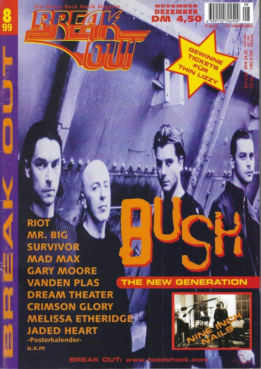 Break Out Magazine Allemagne 1999-11 – Bush Nine Inch Nails Thin Lizzy Riot Mr. Big – Édition originale