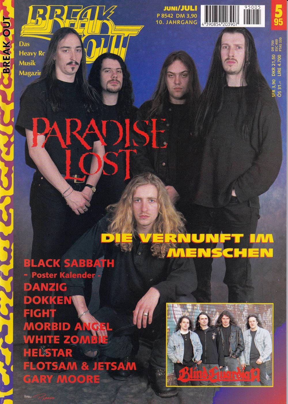 Break Out Magasin Tyskland 1995-06 – Paradise Lost Blind Guardian Black Sabbath Danzig Dokken – Originaludgave