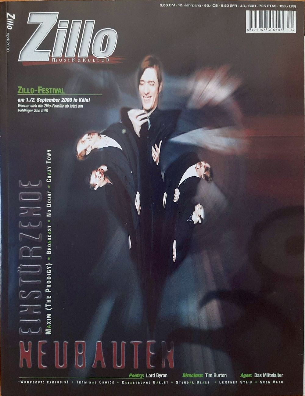 Zillo Magazine Germany 2000-04 – Einstürzende Neubauten Maxim Lord Byron Tim Burton The Prodigy – Original Print Issue