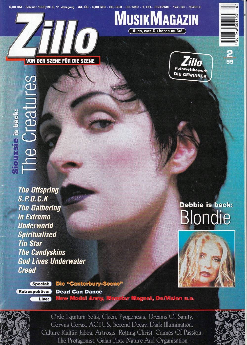 Zillo Magasin Tyskland 1999-02 – Siouxsie Sioux Debbie Harry The Creatures Blondie The Offspring – Originalutgåva