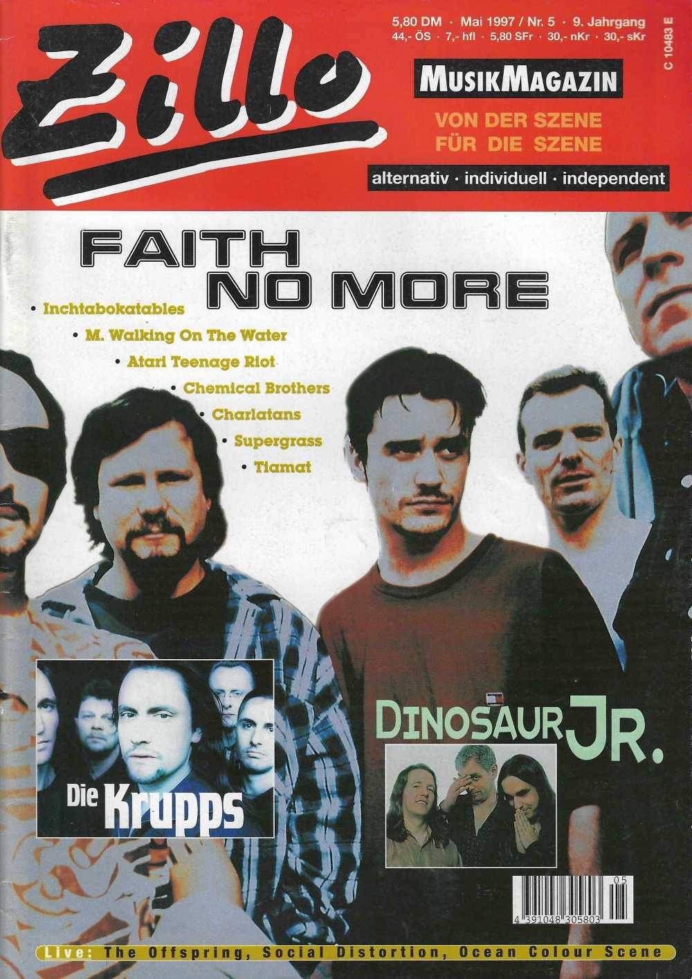 Zillo Magazine Germany 1997-05 – Faith No More Die Krupps Dinosaur Jr. Inchtabokatables M. Walking On The Water – Original Print Issue