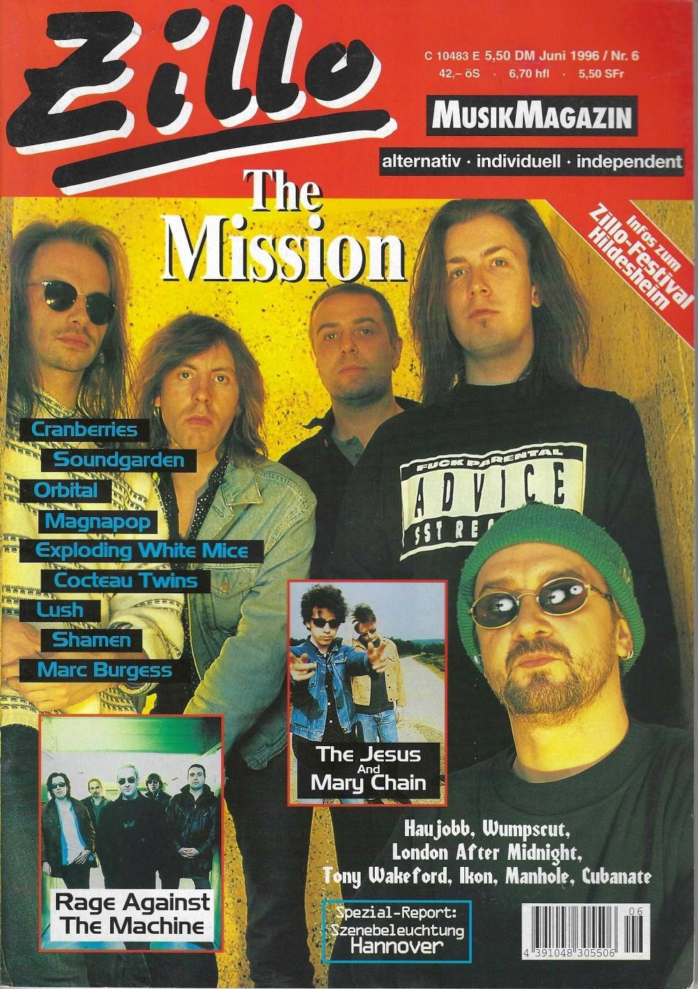 Zillo Magasin Tyskland 1996-06 – The Mission The Jesus And Mary Chain Rage Against The Machine Cranberries Soundgarden – Originalutgåva