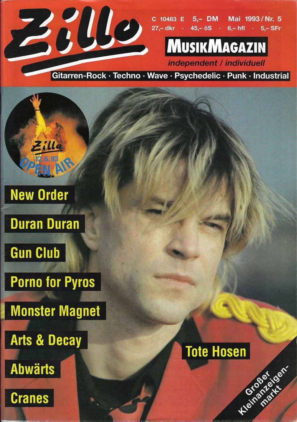 Zillo Magasin Tyskland 1993-05 – Campino New Order Duran Duran Gun Club Porno For Pyros – Originaludgave