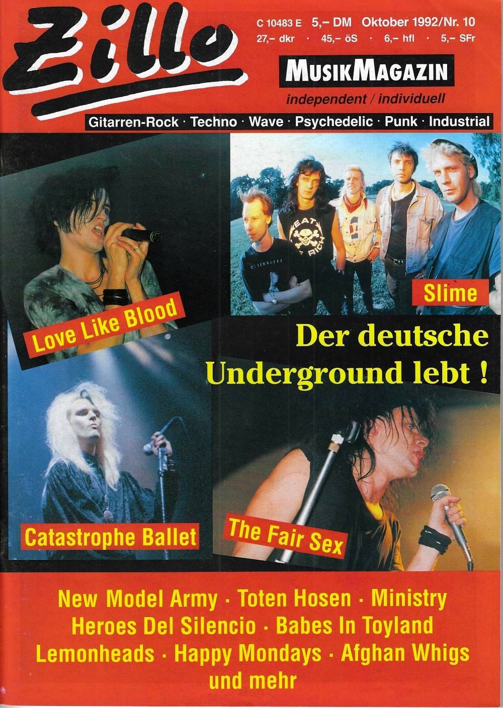Zillo Magasin Tyskland 1992-10 – Love Like Blood Slime Catastrophe Ballet The Fair Sex New Model Army – Originalutgåva