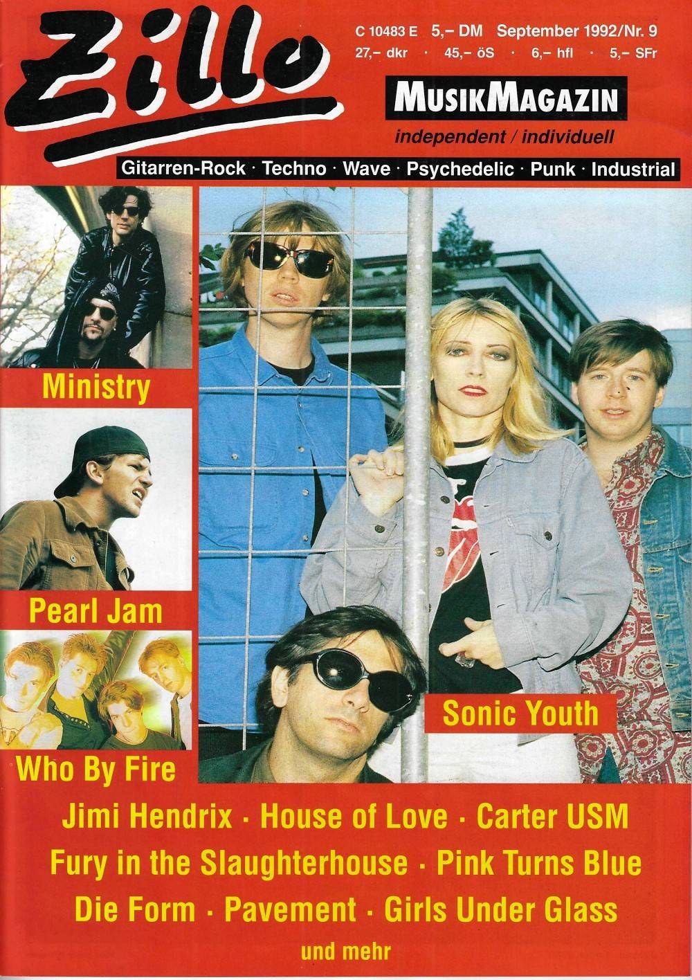 Zillo Magasin Tyskland 1992-09 – Sonic Youth Pearl Jam Ministry Jimi Hendrix House Of Love – Originalutgåva
