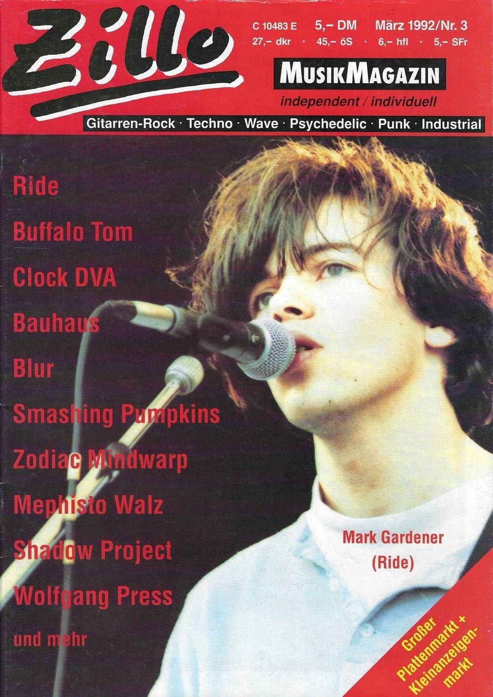Zillo Revista Alemanha 1992-03 – Mark Gardener Buffalo Tom Clock DVA Bauhaus Blur – Edição original