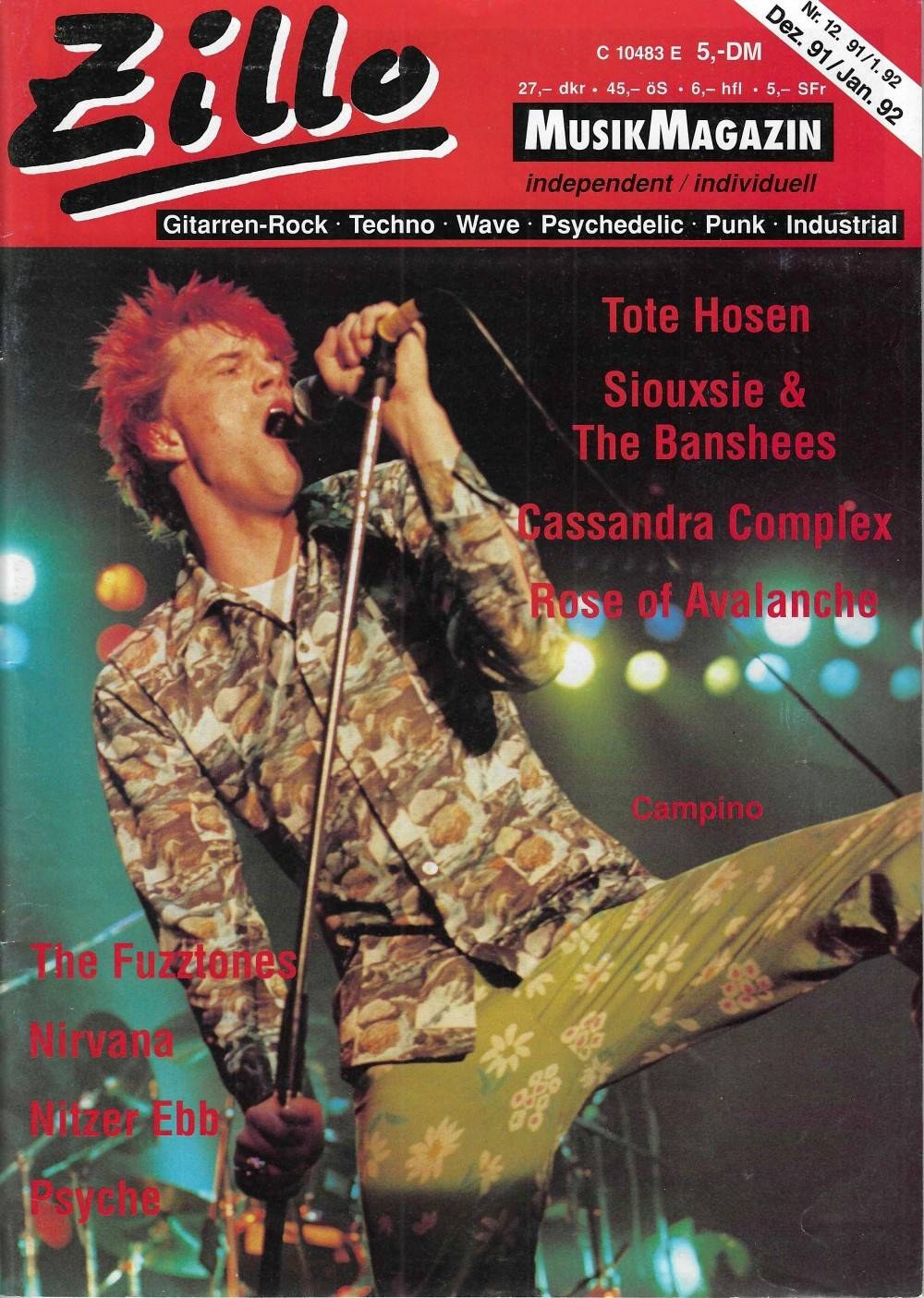 Zillo Magasin Tyskland 1991-12 – Campino Siouxsie & The Banshees The Fuzztones Nirvana Nitzer Ebb – Originaludgave