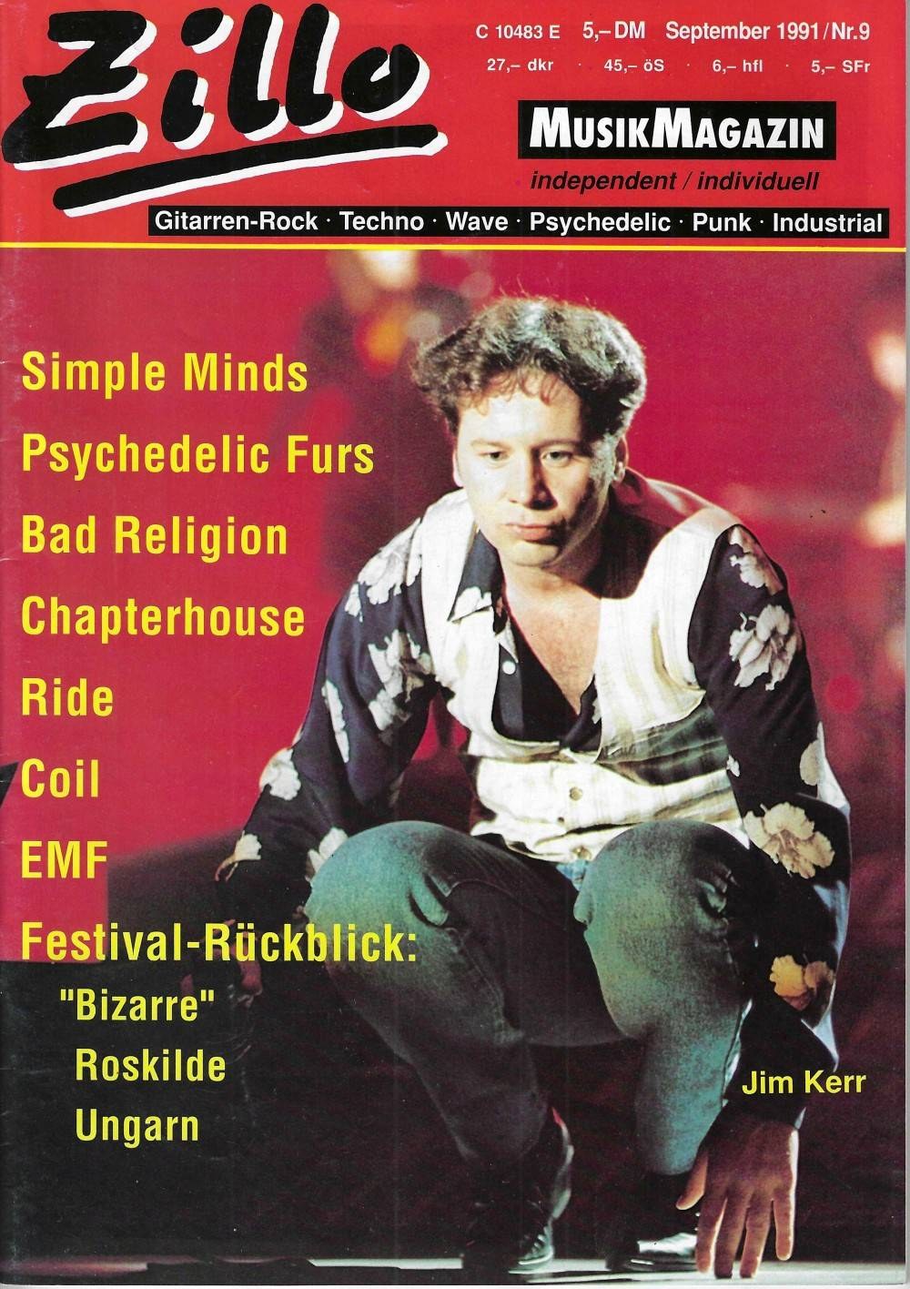 Zillo Magazine Allemagne 1991-09 – Jim Kerr Psychedelic Furs Bad Religion Chapterhouse Ride – Édition originale
