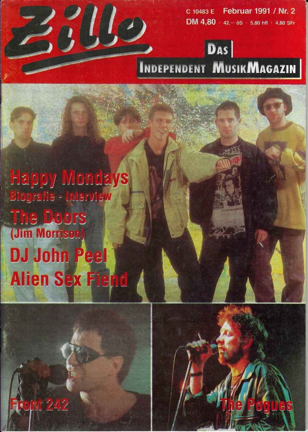 Zillo Revista Alemanha 1991-02 – Happy Mondays Front 242 The Pogues Jim Morrison John Peel – Edição original