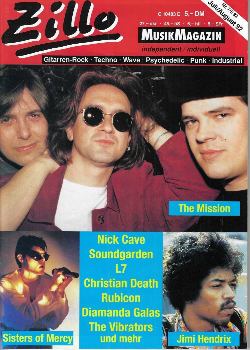 Zillo Magasin Tyskland 1992-07 – The Mission Sisters Of Mercy Jimi Hendrix Nick Cave Soundgarden – Originalutgåva