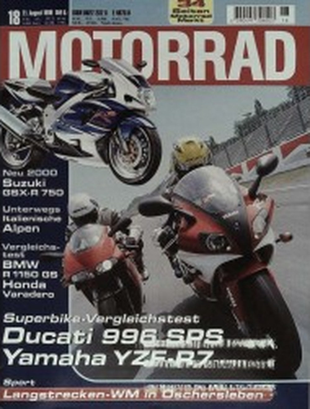 Motorrad Magazin Deutschland 1999-06 Superbike-Vergleichstest Ducati 996 SPS Yamaha YZF-R7