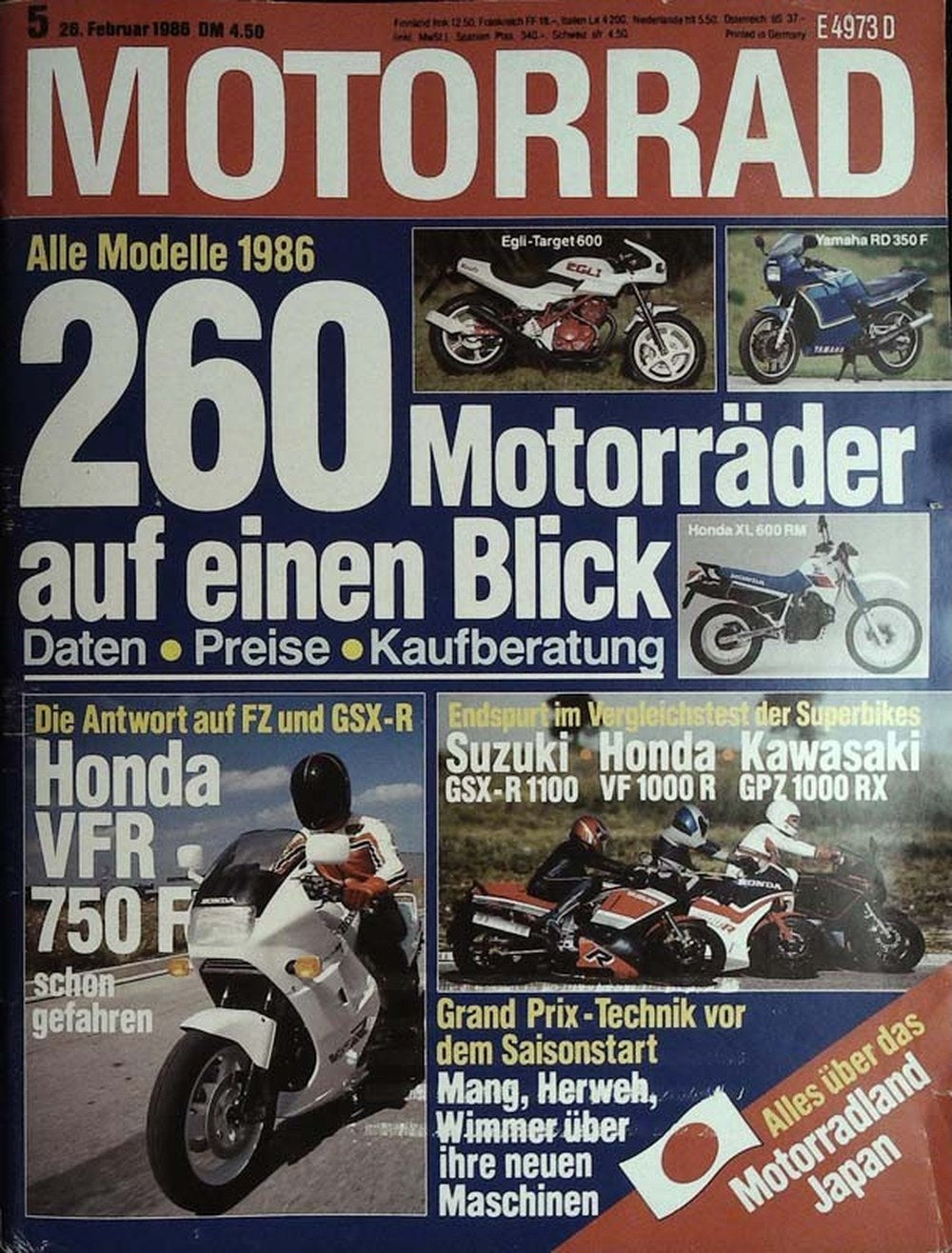 Motorrad Tijdschrift Duitsland 1986-05 – Anton Mang Herweh Wimmer – Originele uitgave